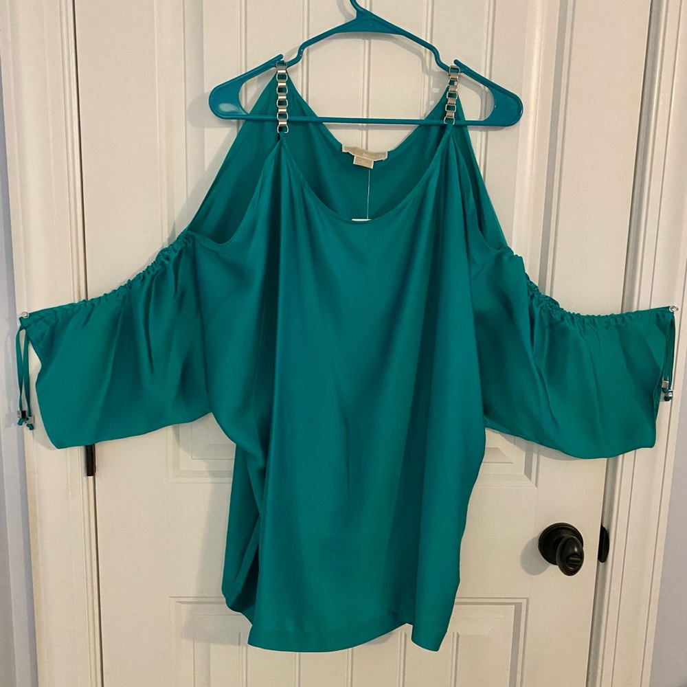 Michael Kors Turquoise Cold Shoulder Blouse